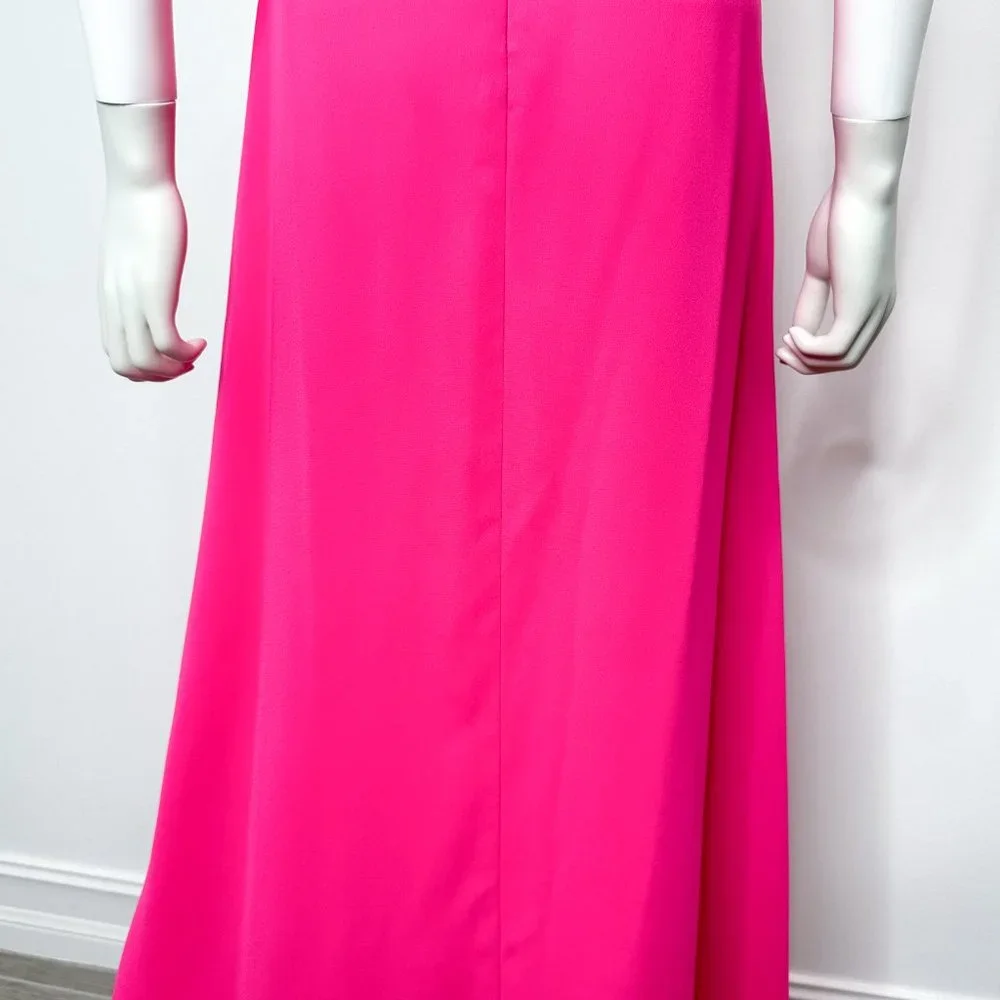 JILL Jill Stuart Plunge Deep V Cross Back Cut Out Maxi Dress Gown in Gossip Pink